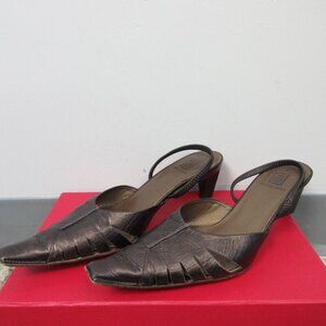 France Mode Mules Women Size 38 Brown Pointed Toe Leather High Heels Sexy 322